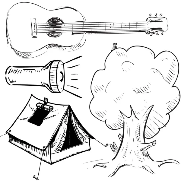 Coleção de objetos de acampamento. Desenho à mão desenho ilustração vetorial — Vetor de Stock