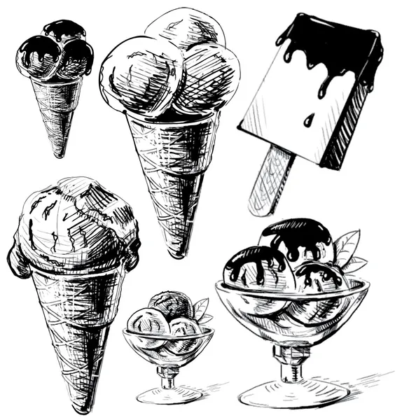 Ice cream collection. Hand drawing sketch vector illustration — Stock Vector