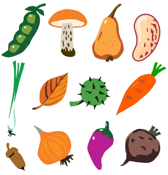 Vegetables doodle cartoon set vector illustration — Stock Vector