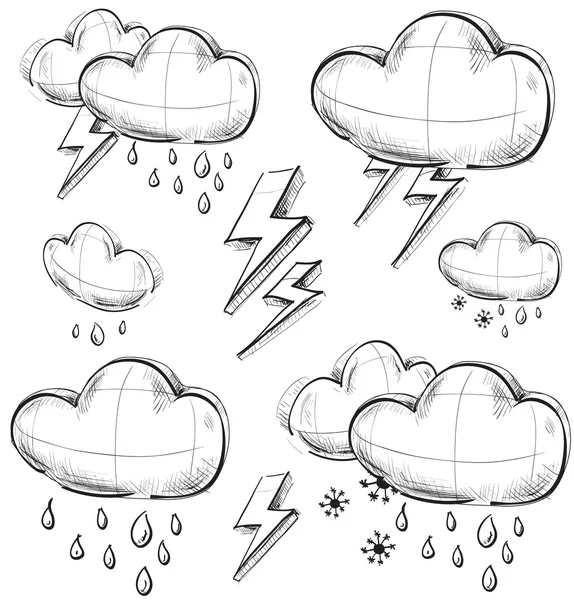 Nasty weather icons set.Hand drawing sketch vector symbols isolated on white background — Stock Vector