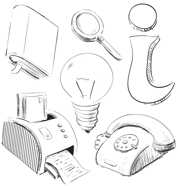 Office stuff instellen. hand tekenen schets vectorillustratie — Stockvector