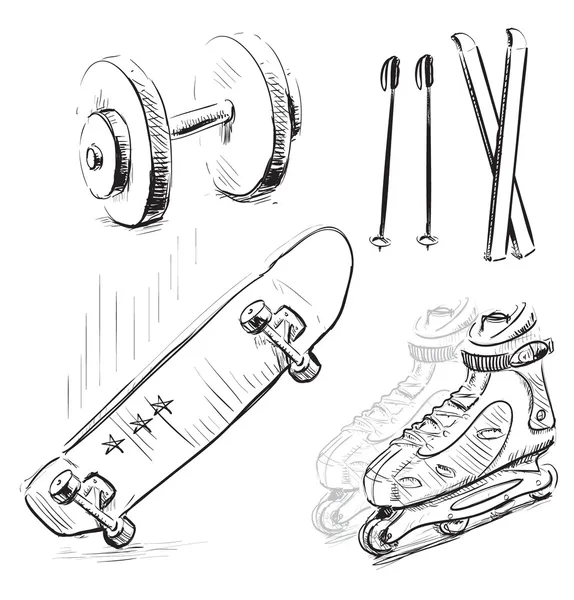 Sport stuff icon set. Hand drawing sketch vector objects isolated on white background — 스톡 벡터