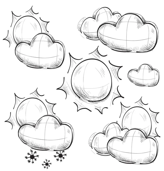 Tag Wettersymbole gesetzt. Handzeichnung Skizze Vektorsymbole — Stockvektor