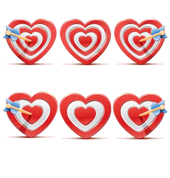 Collection of aim hearts isolated on white background. Sketch vector illustration — 스톡 벡터