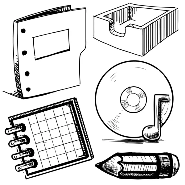 Biuro rzeczy zestaw. ręcznie rysunek szkic wektor — Wektor stockowy