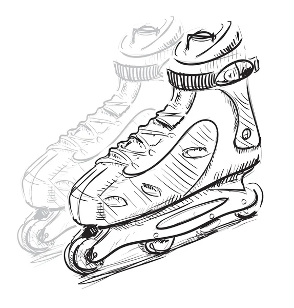 Doodle stijl schets van rollerskates en rollerblades in vectorillustratie. — Stockvector