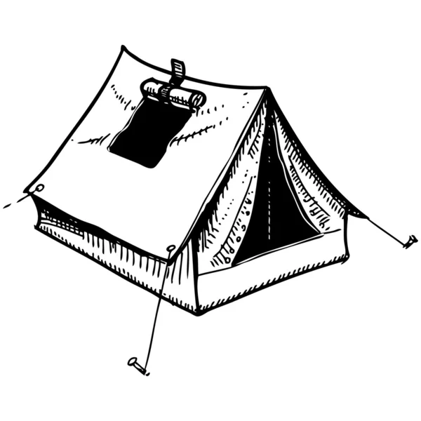 Camping tente. Dessin à la main dessin vectoriel illustration — Image vectorielle