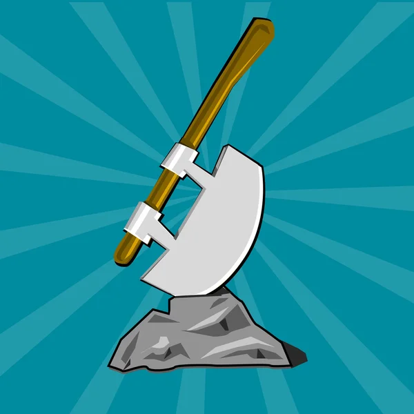 Poleaxe atascado en piedra. Dibujos animados vector ilustración — Archivo Imágenes Vectoriales