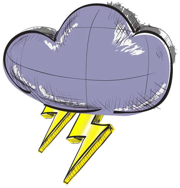Color sketch weather icons: cloud with lightnings — 图库矢量图片