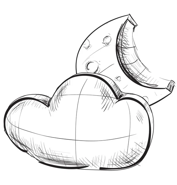 Sketch weather icons: two clouds and moon — ストックベクタ