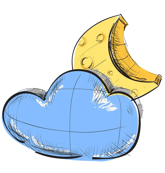 Color sketch weather icons: two clouds and moon — Stock vektor