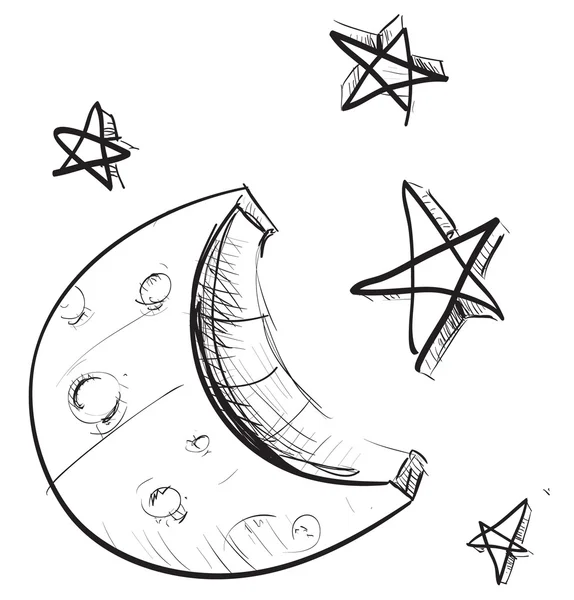 Ескіз піктограм погоди: Місяць і зірки — стоковий вектор