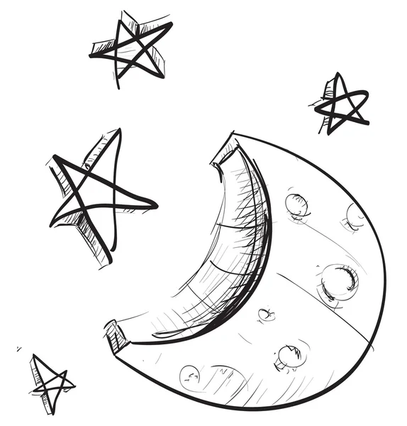 Sketch weather icons: moon and stars — Stock Vector