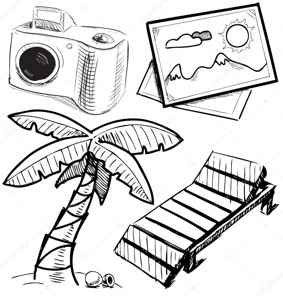 Vacation objects collection Hand drawing sketch vector illustration Stock  Vector by Chuhail 14125501