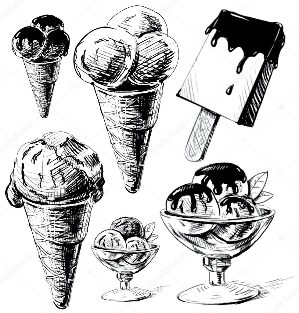 Ice cream collection. Hand drawing sketch vector illustration