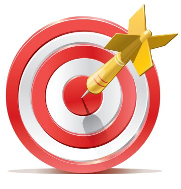 Red darts target aim and arrow. Successful shoot. No transparency - only gradient. clipart