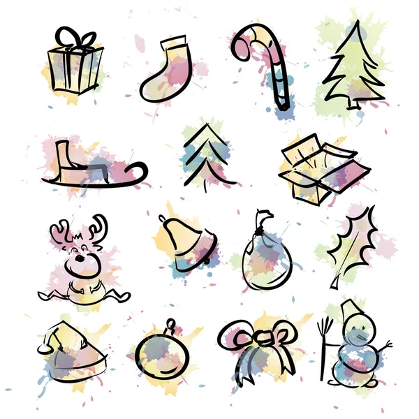 Modèle sans couture dessiné à la main de Noël avec des personnages mignons — Image vectorielle