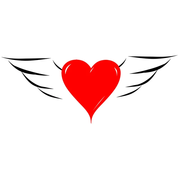 Illustration avec un coeur de Saint-Valentin rouge avec des ailes — Image vectorielle