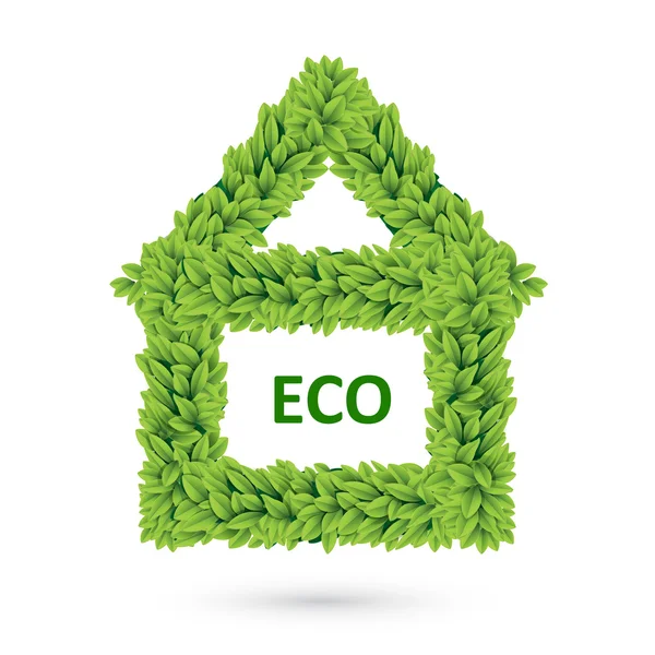緑の葉のエコロジー ホーム アイコン — ストックベクタ