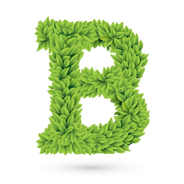 Lettera B di foglie verdi con ombra — Vettoriale Stock