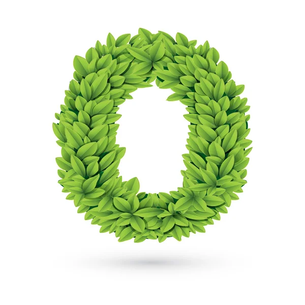 Lettre O de feuilles vertes avec ombre — Image vectorielle