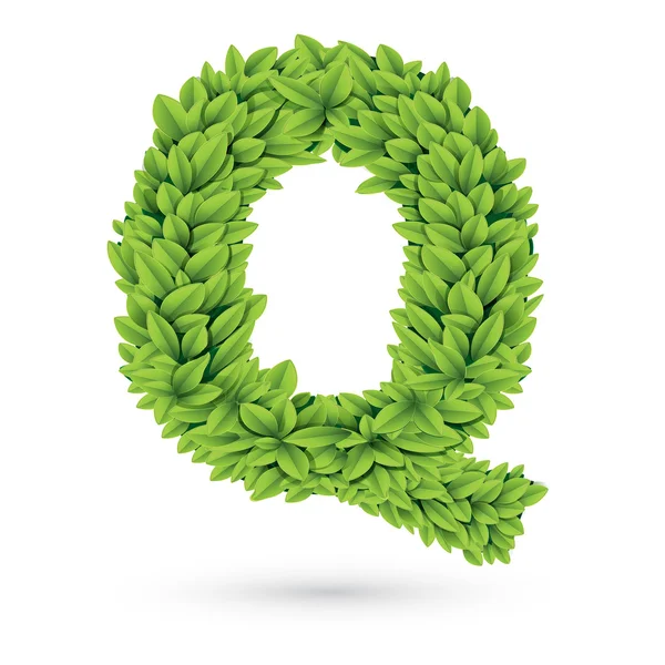 Letter Q of green leaves with shadow — Stock Vector