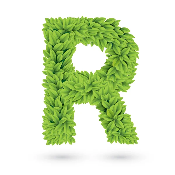 Lettre R de feuilles vertes avec ombre — Image vectorielle