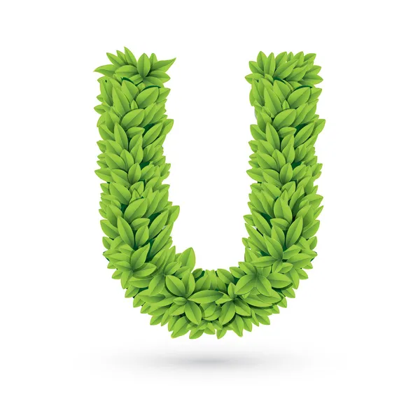 Bogstavet U af grønne blade med skygge – Stock-vektor