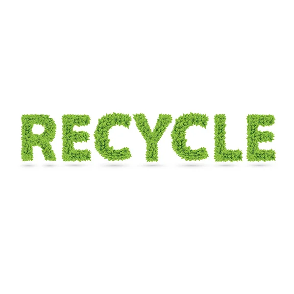 Recyklingu tekst z zielonych liści — Wektor stockowy