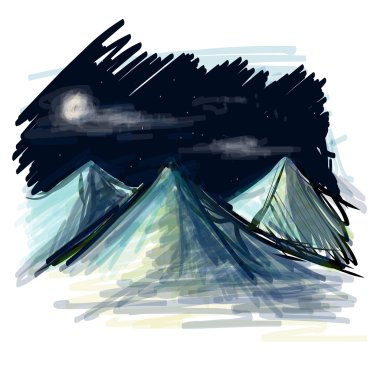 gece manzara sketch vektör çizim
