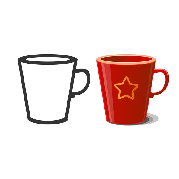Mug and silhouette of mug. Vector illustration — Stock Vector
