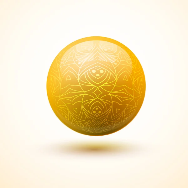 Yellow glossy sphere with pattern — Stock Vector