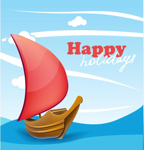 Sail boat on sunny seaside background — 스톡 벡터