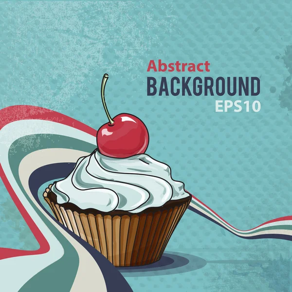 Retro background with tasty cupcake — Stock Vector