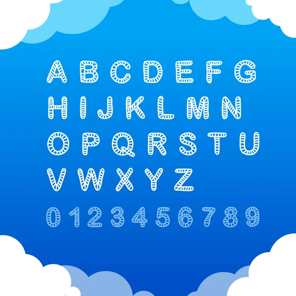 Sketch doodle cloudy font on blue background — Stock Vector
