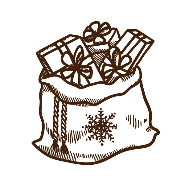 Bolsa llena de regalos . — Vector de stock