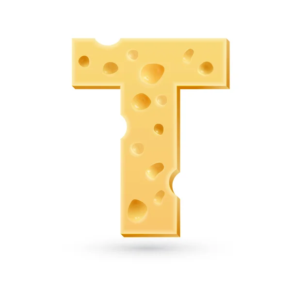 T cheese letter. Symbol isolated on white. — Stock Vector