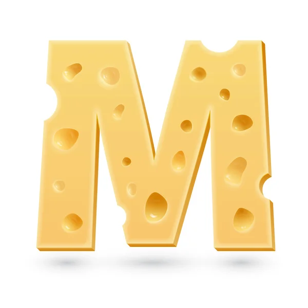 M carta de queso. Símbolo aislado en blanco . — Vector de stock