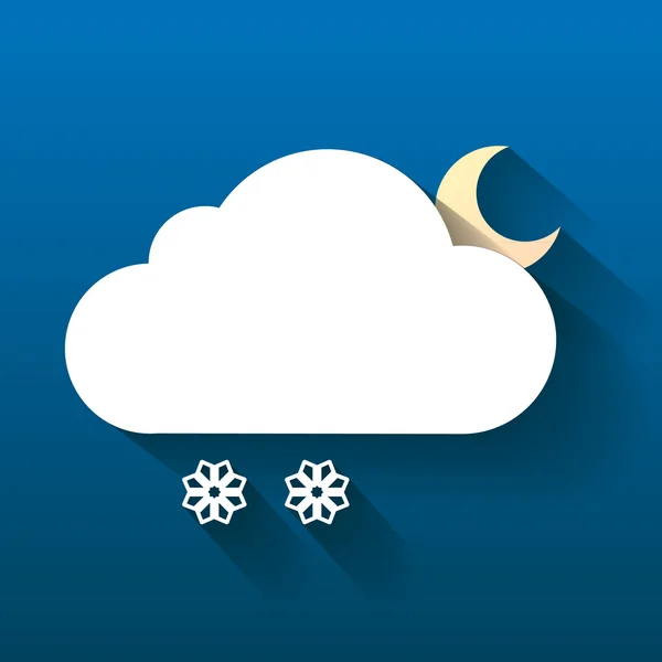 Nuage nocturne, flocons de lune et de neige isolés sur sombre — Image vectorielle