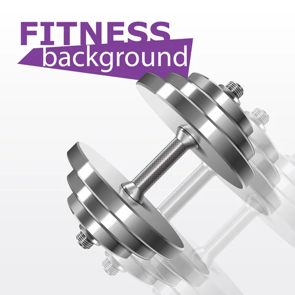 Fitness background with metal realistic dumbbell — Stock Vector