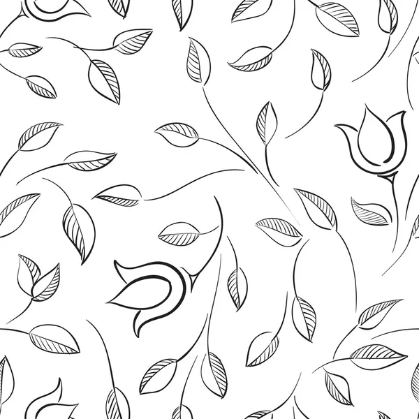 葉と花のシームレスなパターン。自然花の背景 — ストックベクタ