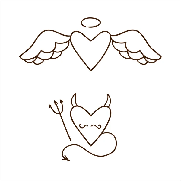 Angel and demon hearts isolated on white. — Stock Vector