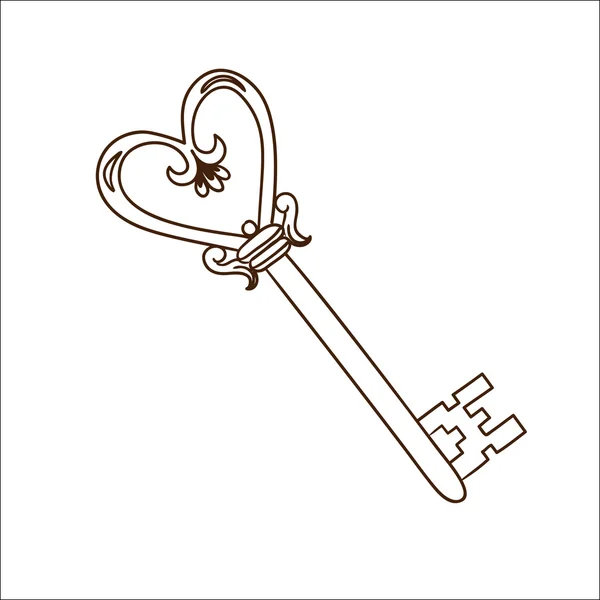 Romantyczny kształcie serca klucz samodzielnie na białym tle. — Wektor stockowy