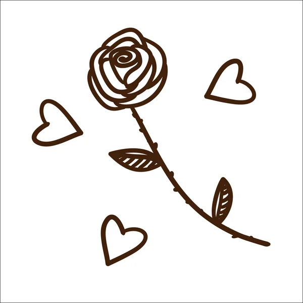 Τριαντάφυλλο και καρδιές που απομονώνονται σε λευκό. — 图库矢量图片