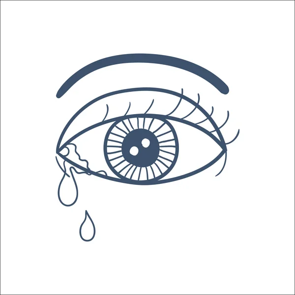 Crying eye with tears isolated on white. — Stock Vector