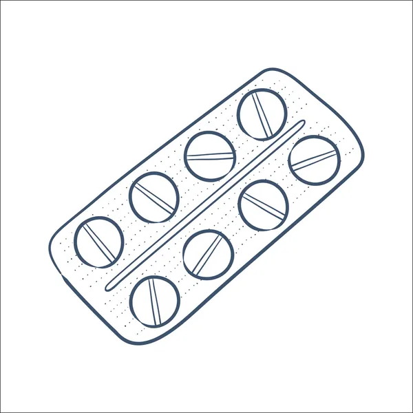 Comprimidos comprimidos en un blister aislado en blanco . — Archivo Imágenes Vectoriales