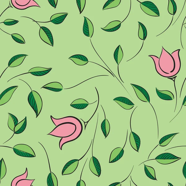 Blätter und Blüten nahtloses Muster. Natur floraler Hintergrund — Stockvektor