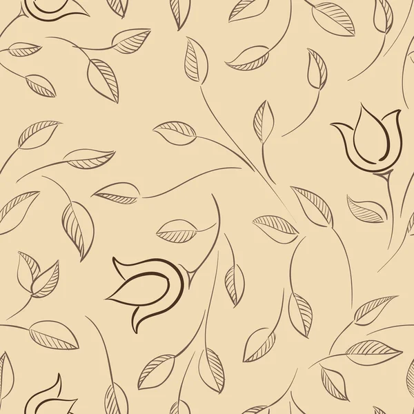 叶子和花的无缝模式。大自然花卉背景 — 图库矢量图片