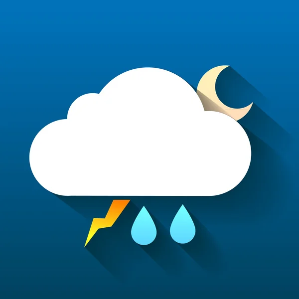 Night cloud, lightning and double rain drops isolated on dark — Stock Vector