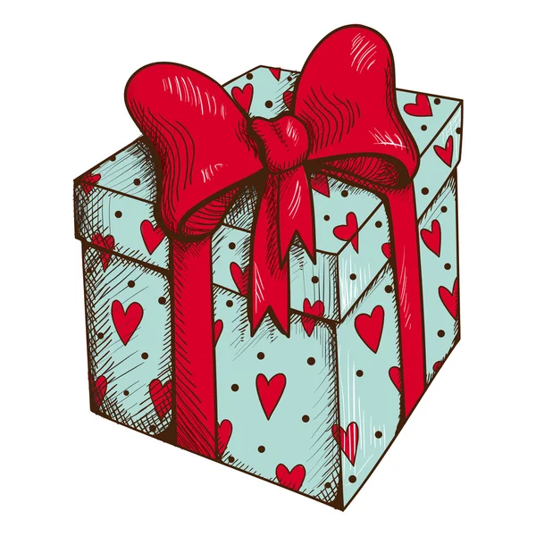 Caja de regalo con corazones y lazo aislados en blanco . — Archivo Imágenes Vectoriales